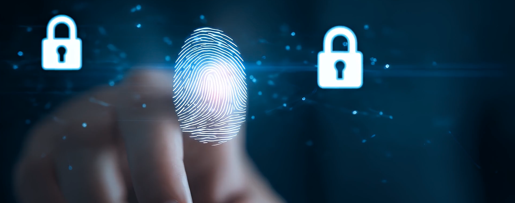 Fingerabdruck digital vor dunkelblauem Hintergrund