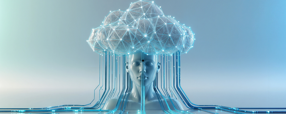 Künstliche Intelligenz mit dem Kopf in einer Cloud